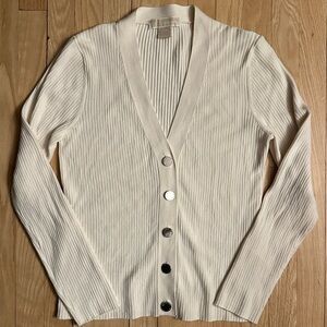 Michael Kors Womens Off White Button Front V-Neck Cardigan Sweater, Size Large